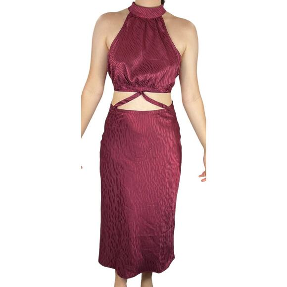 Lulu's dress burgundy Fierce Vision Jacquard print satin - Picture 2 of 6